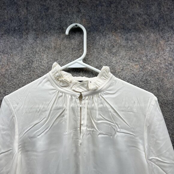 Kobi Halperin Shirt Womens Small White Silk Blend Ruffle Neck Cuff Blouse - Picture 10 of 11